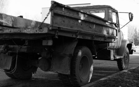 USSR truck stands at the side of the roadの写真素材
