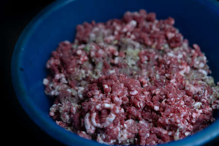 The minced meat lies in the dishesの写真素材