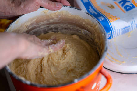 Kneading the dough to make a pie