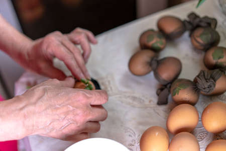 The process of making Easter cakesの写真素材