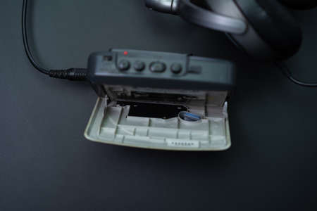 Cassette player on a black background