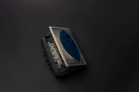 Cassette player on a black backgroundの写真素材