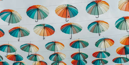 City decorations. Many different umbrellasの写真素材