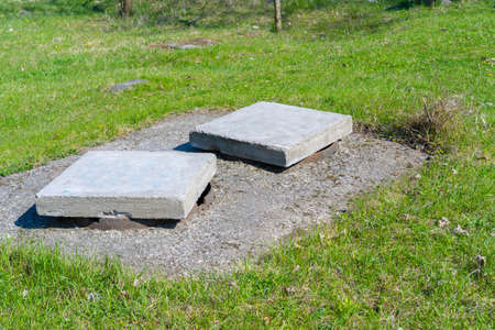 Concrete slabs covering the hatchの写真素材