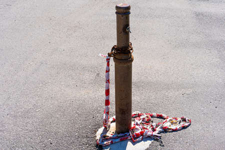 Fencing tape with white and red stripesの写真素材