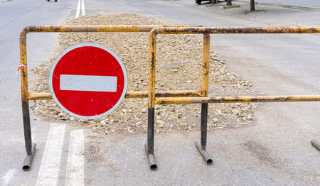 Warning sign on the road