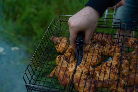 The meat is grilled on coalsの写真素材