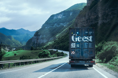 Truck rides on the road