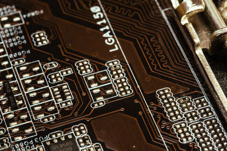 Microcircuit with tracks on the printed circuit boardの写真素材