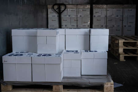 Many boxes transported in the car