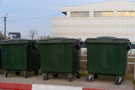 Closed waste bins with lidの写真素材