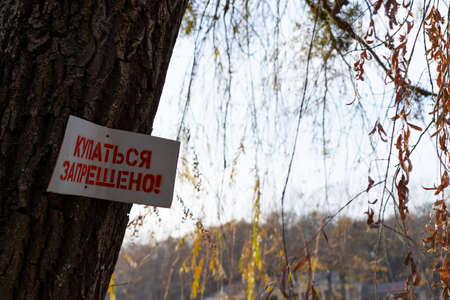 Metal sign - swimming is prohibitedの写真素材