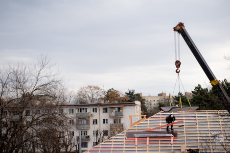 Residential building construction, roof creationの写真素材