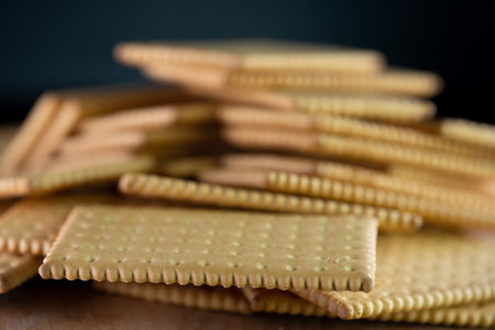 Galette cookies on a black backgroundの写真素材