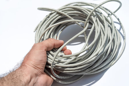 RJ45 cable on white backgroundの写真素材