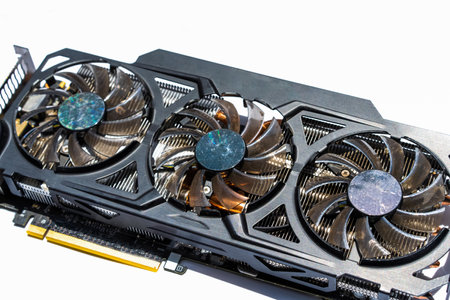 Computer graphics card on a white backgroundの写真素材