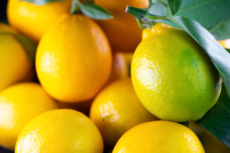 Ripe lemons as background or textureの写真素材