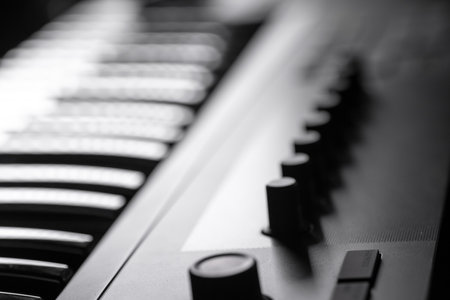 White and black midi synthesizer keysの写真素材