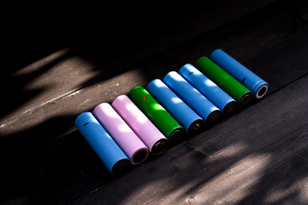 18650 battery on wooden background