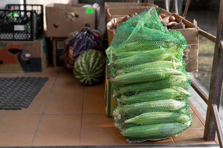 Corn on the shelves for saleの写真素材