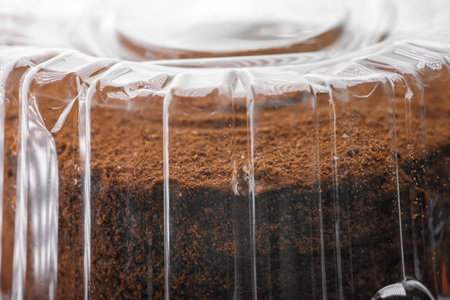 Fresh cake in plastic packagingの写真素材