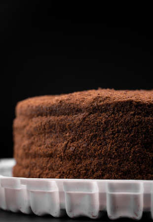 Fresh cake on black backgroundの写真素材