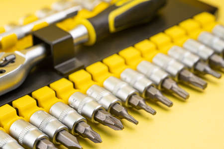 Sockets and ratchet bits includedの写真素材