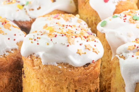Easter cakes. Decorated fresh Easter cakesの写真素材