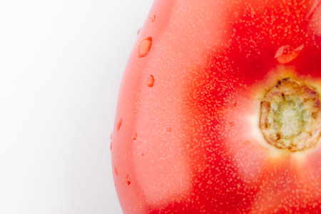 Ripe red tomato on white backgroundの写真素材