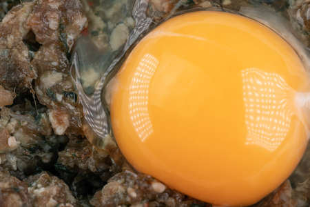Egg and minced meat for making catletの写真素材