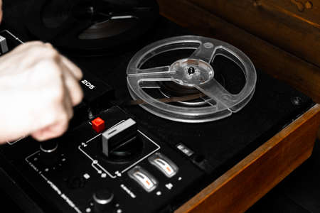 Cassette recorder with bobbins and tapeの写真素材