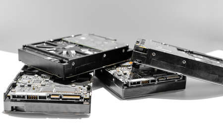 Hard drives on white backgroundの写真素材