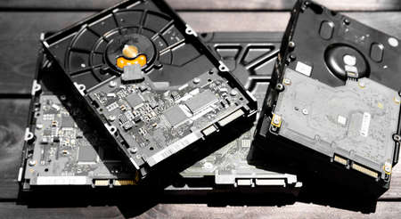 Hard drives on white backgroundの写真素材
