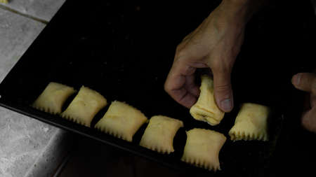 Baking on a baking sheet of delicious cookiesの写真素材