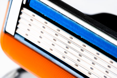 Razor blades on white backgroundの写真素材