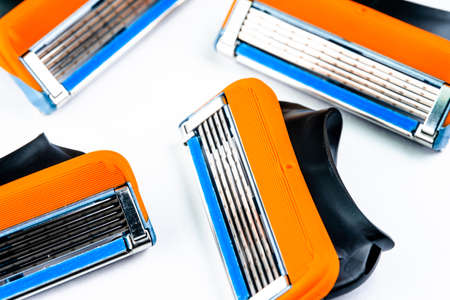 Replaceable razor blades on white backgroundの写真素材