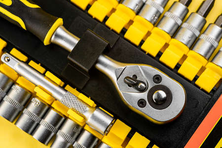 Metal ratchet with various attachmentsの写真素材
