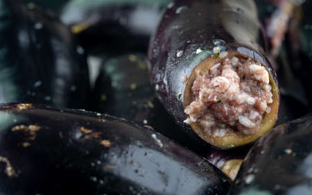 Fresh eggplant stuffed with meatの写真素材