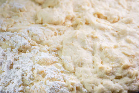 Fresh dough with flour as backgroundの写真素材