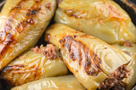 Fried peppers stuffed with meatの写真素材