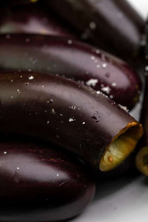 Prepared eggplants for stuffing with meatの写真素材