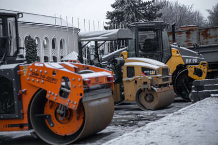 Asphalt rollers and other heavy equipmentの写真素材