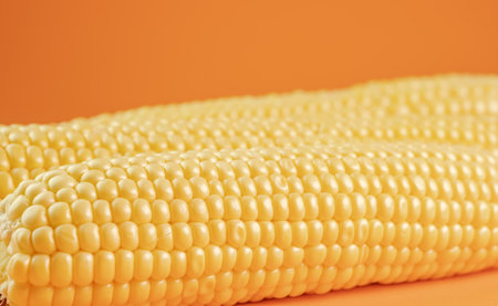 Corn cob on orange backgroundの写真素材