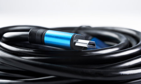 HDMI video cable on white backgroundの写真素材
