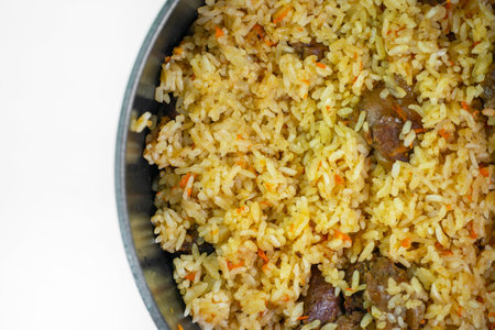 Pilaf with meat and saffronの写真素材