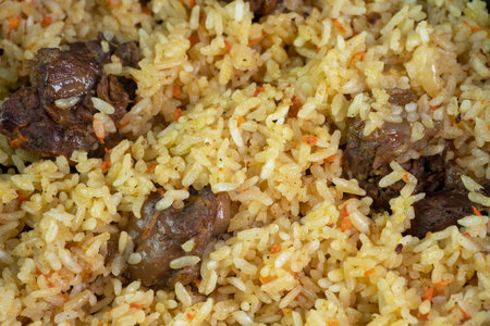 Pilaf with meat and saffronの写真素材