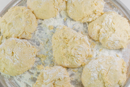 Dough in flour for bakingの写真素材
