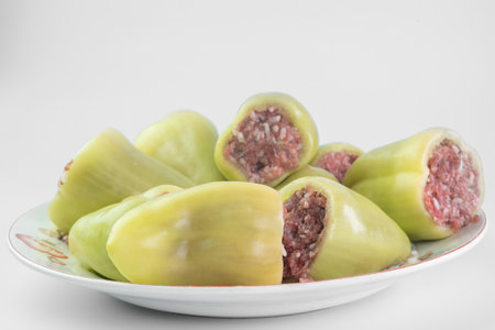 Stuffed peppers on a white backgroundの写真素材