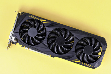 Video card on yellow backgroundの写真素材