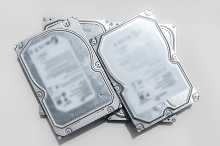 Hard drives on a light backgroundの写真素材